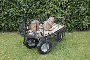 The Handy Garden Trolley THLGT Large Steel Garden Cart 350kg Capacity with Puncture Proof Wheels and Fold Down Sides