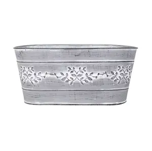 Pair of Leaf Vine Tin Trough Planters in Grey, Perfect for your garden plants