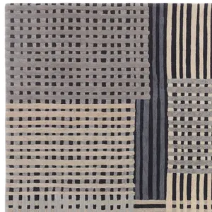 Grey Multi Abstract Handmade Modern Wool Rug For Living Room and Bedroom-120cm X 170cm