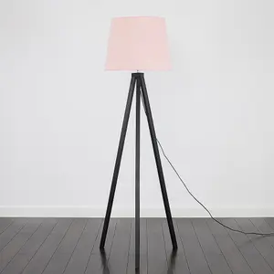 ValueLights Modern Black Wood Tripod Design Floor Lamp With Pink Shade