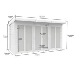 12ft x 8ft Pent Summer House (Full Height Window)