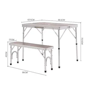 Aluminum Folding Picnic Table with 2 Benches Umbrella Hole Fold Up Suitcase Table