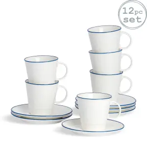 Nicola Spring - White Farmhouse Espresso Cup & Saucer Set - 90ml - 12pc