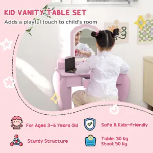 ZONEKIZ Kids Dressing Table, Cloud Design w/ Mirror, Stool, Drawer, Storage Box