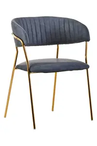 Interiors by Premier Dark Grey Velvet Dining Chair, Modern Dining Armchair, Grey and Gold Luxury Dining Chair for Home, Lounge