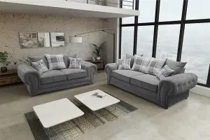 VERONA 3+2 SEATER SOFA SET GREY DESIGNER SCATTER CUSHIONS