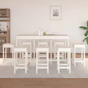 Berkfield 9 Piece Bar Set White Solid Wood Pine