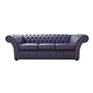 Chesterfield 3 Seater Sofa Settee Shelly Amethyst Purple Leather In Balmoral Style