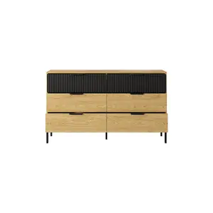 Elegant Oak Baltic & Black Chest of Drawers H810mm W1370mm D400mm - Modern Design with Metal Accents