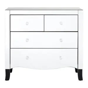 Interiors By Premier Luxurious 4 Drawer Chest, Mirrored Finish Sturdy Chest For Livingroom, Cut Glass Handles Bedroom Chest