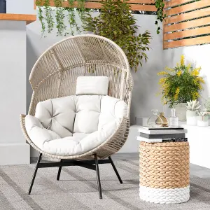 Costway Patio Ratten Lounge Basket Chair Indoor Outdoor Wicker Egg Chair w/ Cushions