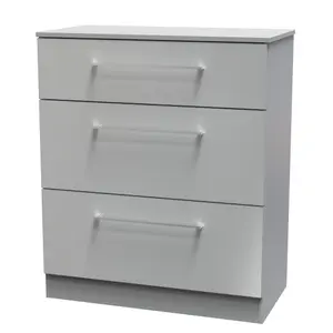 Chester 3 Drawer Deep Chest in Uniform Grey Gloss & Dusk Grey (Ready Assembled)