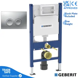 Geberit Duofix Toilet Concealed Cistern Frame 112cm with Geberit Delta 25 Flush Plate Matt Chrome