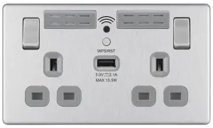 GoodHome Brushed Steel 13A Switched Double Screwless WiFi extender socket with USB