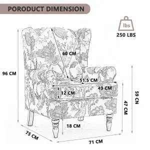 Wingback Armchair, Retro Accent Chair Soft Padded Fabric Lounge Padded Sofa Chair, Retro Vantage Leisure Chair