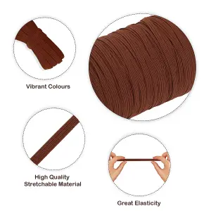 5mm Wide Flat Elastic Band, Adjustable Strech Elastic Cord Flat Tape, Brown - 25 metres