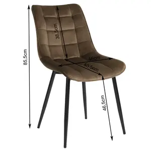 Set Of 4 Dining Room Chairs Kitchen Chair Cushioned Chair Design Chair With Backrests With Fabric Seat And Metal Frame Brown