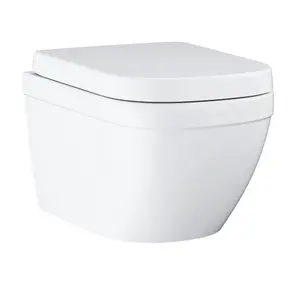 Grohe Euro Alpine White Wall hung Oval Toilet with Soft close seat & Concealed cistern & matt black plate