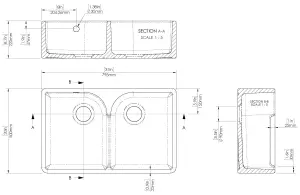 795mm - Double Bowl Fireclay Butler Kitchen Sink - Stepped Weir, Mixer Tap & Wastes