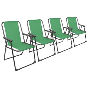 Harbour Housewares Folding Metal Beach Chairs - Matt Black/Green - Pack of 4