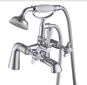 VURTU Bensham Bath Shower Mixer, 1/4 Turn, Dual Lever Ceramic Disc, High/ Low Water Pressure, 282(H) x 224(W), Chrome, 641582