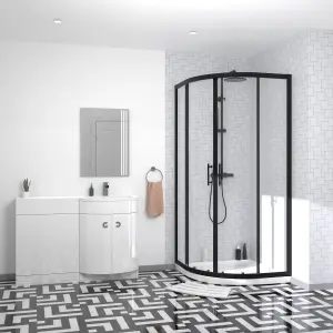 Nes Home Elton Matte Black Quadrant 900mm Shower Enclosure & Right Hand Vanity Combination Unit