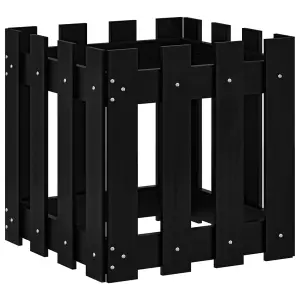 Berkfield Garden Planter with Fence Design Black 40x40x40 cm Solid Wood Pine