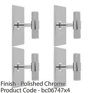 4 PACK - Knurled T Bar Cabinet Door Knob & Matching Backplate - Polished Chrome 76 x 40mm