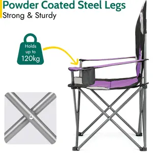 Folding Camping Chair Deluxe Padded High Back Portable Garden Fishing Trail - Purple