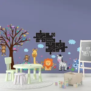 Walplus Combo Kids - Chalkboard Puzzle With Happy London Zoo Wall Sticker PVC