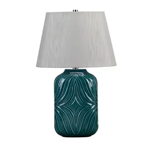 Table Lamp Diamond Sculpted Pattern Turquoise Glaze Grey Shade LED E27 60W