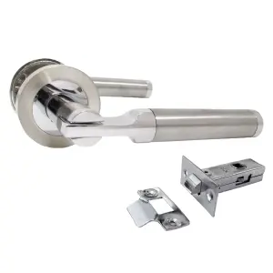 Electra Door Handles Latch Lever on Rose Duo - Chrome Satin Latch Pack 140mm