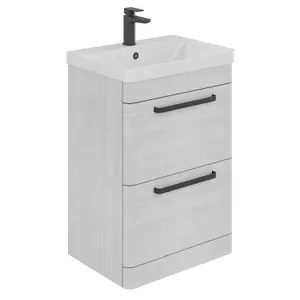 Emery Textured White Floor Standing Bathroom Vanity Unit & Basin Set with Black Handles (W)50cm (H)86cm