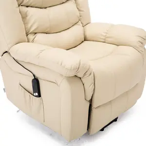 Seattle Electric Single Motor Rise Recliner Armchair Sofa Home Lounge Bonded Leather Chair (Cream)