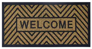 A.Unique Home 8mm Natural Coir Doormat with Printed Pattern 40cm x 80cm - Non-Slip Rubber Backed - WELCOME STRIPES MAT