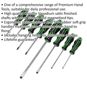 8 PACK Premium Soft Grip Screwdriver Set - Slotted & Phillips Various Size GREEN