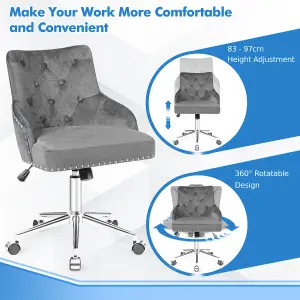 Costway Adjustable Velvet Accent Armchair Upholstered Home Office Chair 360 Degree Swivel