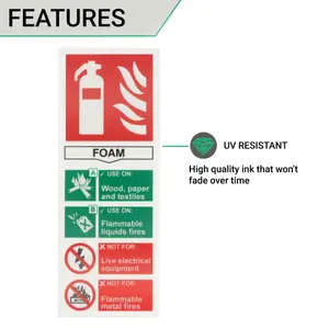 EAI - First Extinguisher Sign Foam 75x200mm Self Adh Semi Rigid PVC - Pack of 2