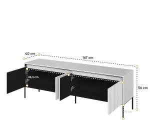 Trend 05 TV Cabinet in White Matt - Ripple Front Design with Push-to-Open Doors & Cable Management - W1670mm x H560mm x D400mm