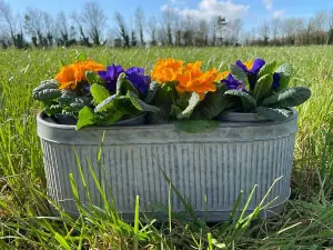 Ribbed Metal Planters Set 3 Galvanised Steel Outdoor Garden Large Flower Pots