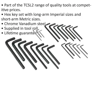 25 Piece Hex Key Set - Durable Steel with Long Imperial & Short Metric Sizes in Tool Roll