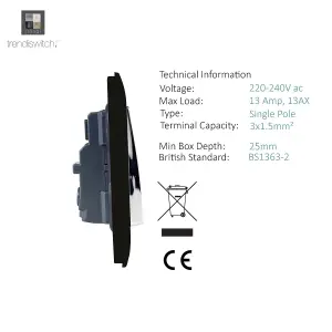 Trendiswitch MATT BLACK 1 Gang 13 Amp Switched Socket