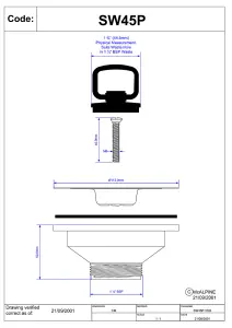 McAlpine SW45P 1.5" Centre Pin Sink Waste 113mm Stainless Steel Flange Reducer Waste with Plug