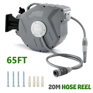 20m Garden Patio Hose Reel Wall Mounted Retractable Auto Rewind Pipe