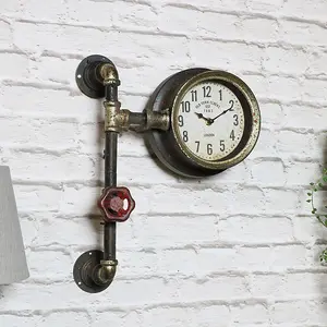 Melody Maison Rustic Industrial Pipework Wall Clock 30cm x 40cm