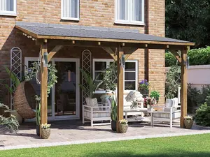 Dunster House Lean To Wooden Gazebo Canopy Kit 4m x 3m Patio Garden Shelter with Roof Shingles Leviathan