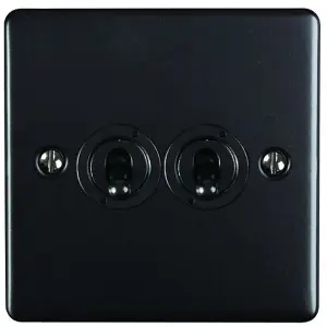 2 Gang Double Retro Toggle Light Switch MATT BLACK 10A 2 Way Lever Plate