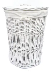 Wicker Round Laundry Basket With Lining White Laundry Basket Large 59x44cm