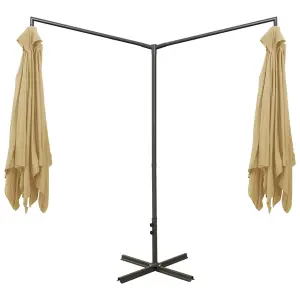 Berkfield Double Parasol with Steel Pole Taupe 600x300 cm