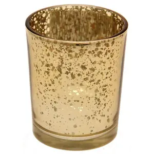 Set of 6 Glass Speckled Votive, Tealight Candle Holder. Champagne Colour. H6.5 x W4.5 cm.